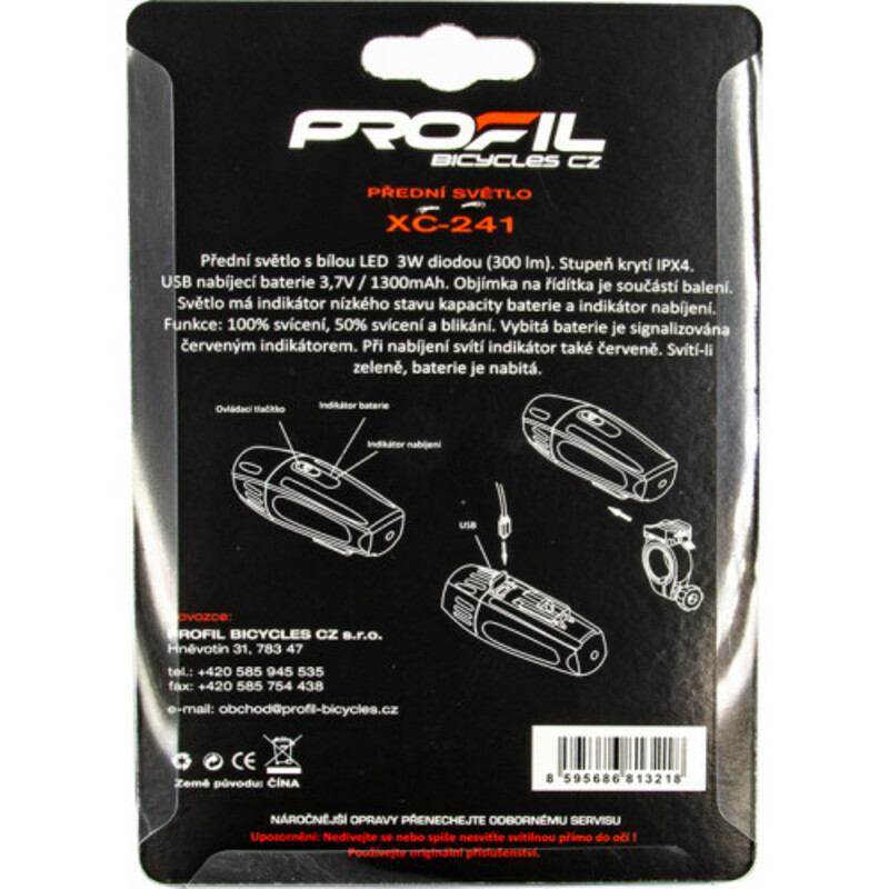 Profil světlo přední XC-241 USB 300lm