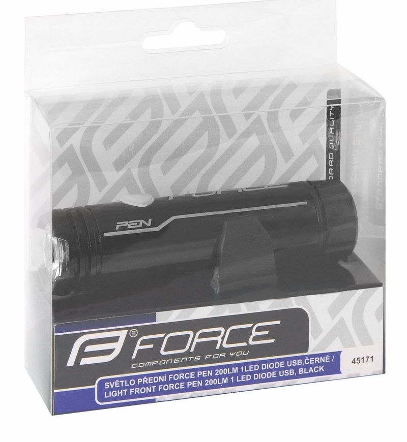 Force světlo přední PEN 200 lm, USB, černé